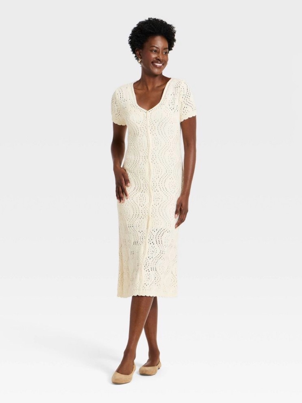 Universal Thread Western Style Short Sleeve Scalloped Crafted A-Line Dress